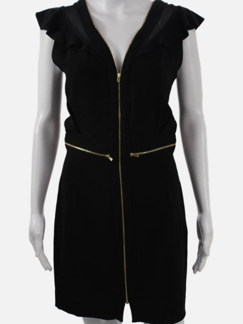 Sandro Womens Sheath Mini Dress Black V Neck Zip Sleeveless, Size 2